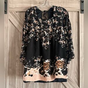 Free People Black and Cream Floral Top